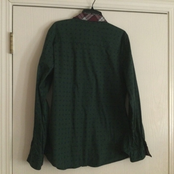 Gibson Button Down Polka Dot Blouse Contrast Plaid Collar and Cuffs SZ M - Picture 7 of 13